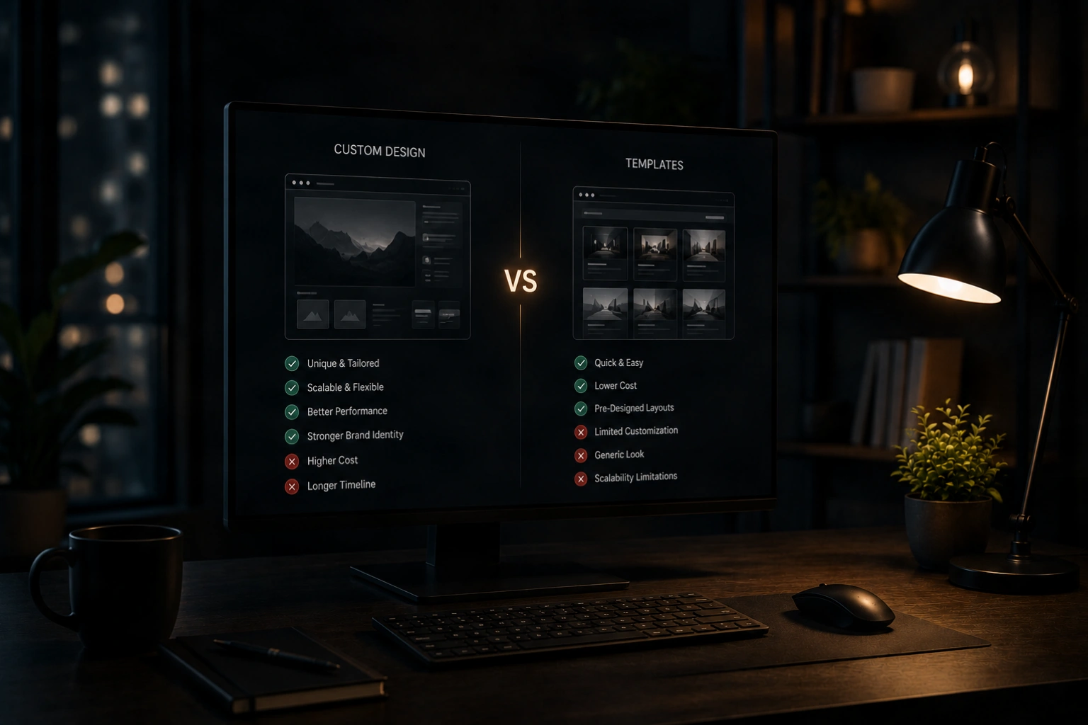 Custom website design vs. templates: pros and cons.